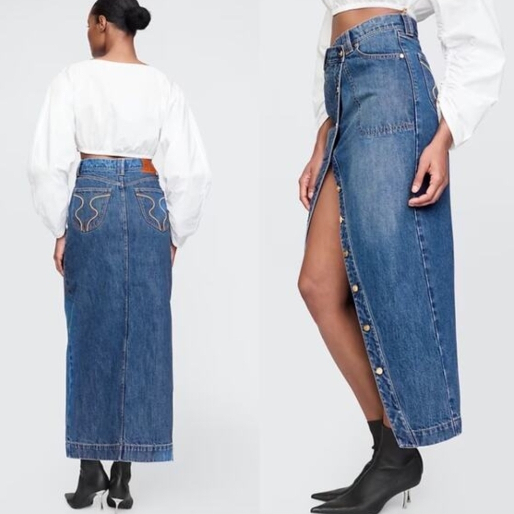 Cult Gaia Blue Denim Skirt with Gold Accents - Picture 2 of 3